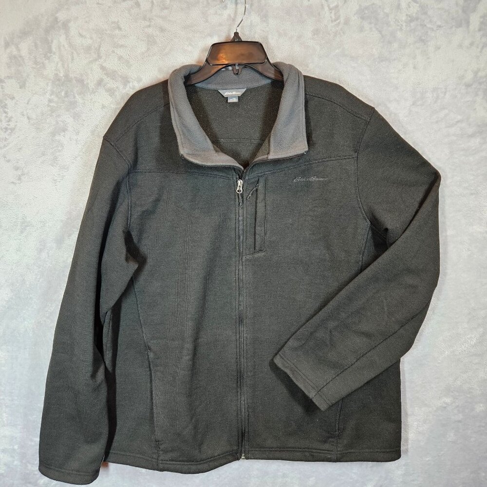 Eddie Bauer Fleece Jacket Mens TXL Black Gray Gorpcore Outdoor Hiking Work Warm